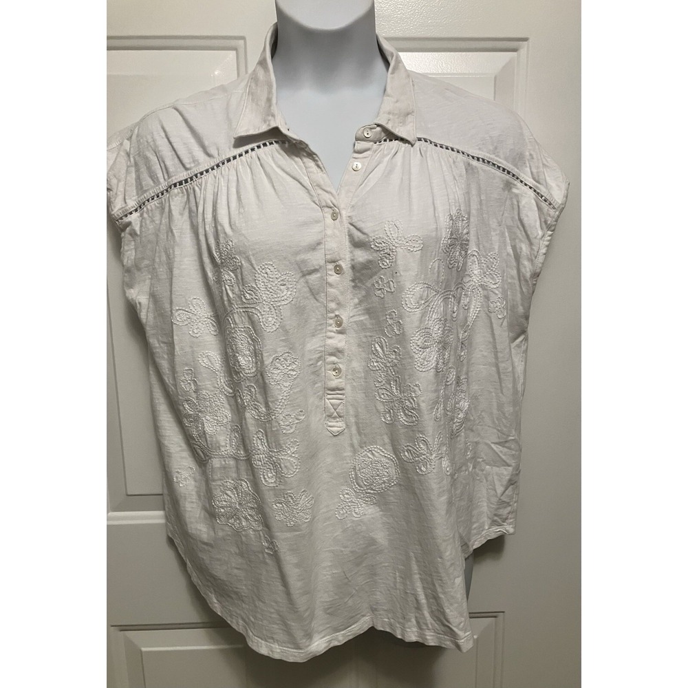 DYLAN Anthro Women's White Floral Embroidered Cotton Shirt Top Blouse‎ Size XL